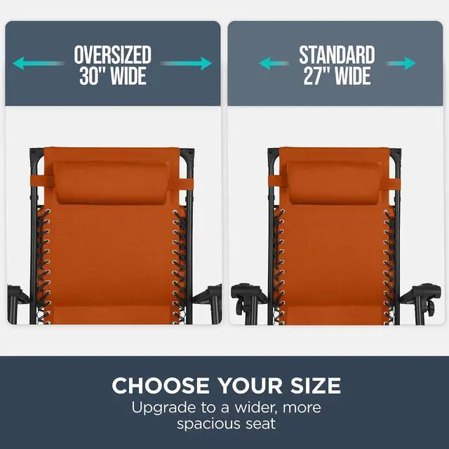 Alt view image 4 of 7 - 30 Wide Folding Zero Gravity Outdoor Recliner Patio Lounge Chair w/Adjustable Canopy Shade, Headrest, Side Accessory Tray - Burnt Orange