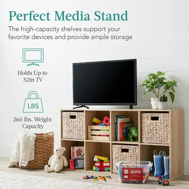 Alt view image 5 of 7 - Best Choice Products 8-Cube Storage Organizer, 13.5in Shelf Opening, Bookcase, Display Shelf, Customizable w/ 2 Removable Back Panels Light Oak