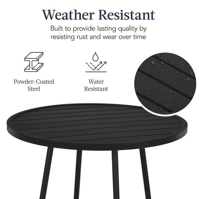 Alt view image 7 of 7 - 3-Piece Patio Dining Set, Bar Height, Outdoor Bistro Set, Outdoor Round Bar Table w/ 2 Bar Stools, Steel - Black