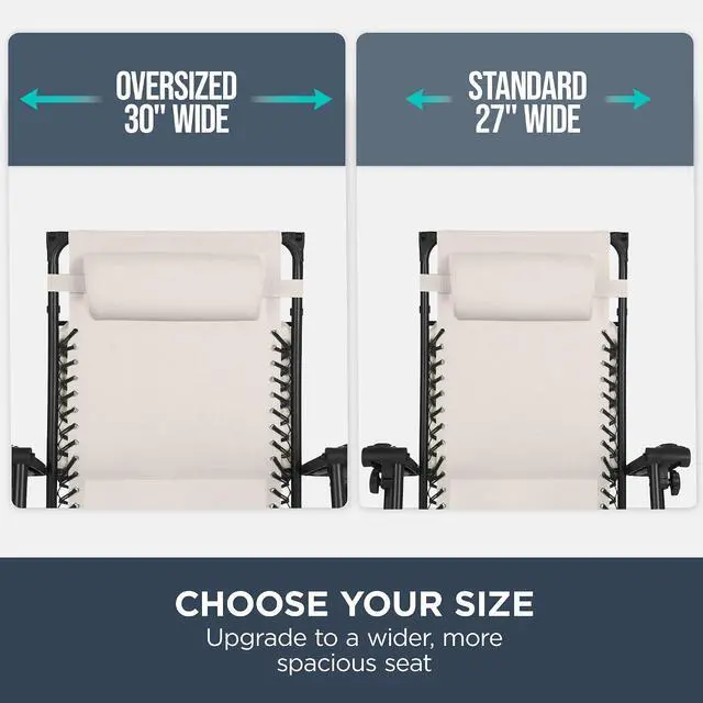 Alt view image 4 of 7 - 30 Wide Folding Zero Gravity Outdoor Recliner Patio Lounge Chair w/Adjustable Canopy Shade, Headrest, Side Accessory Tray - Ivory
