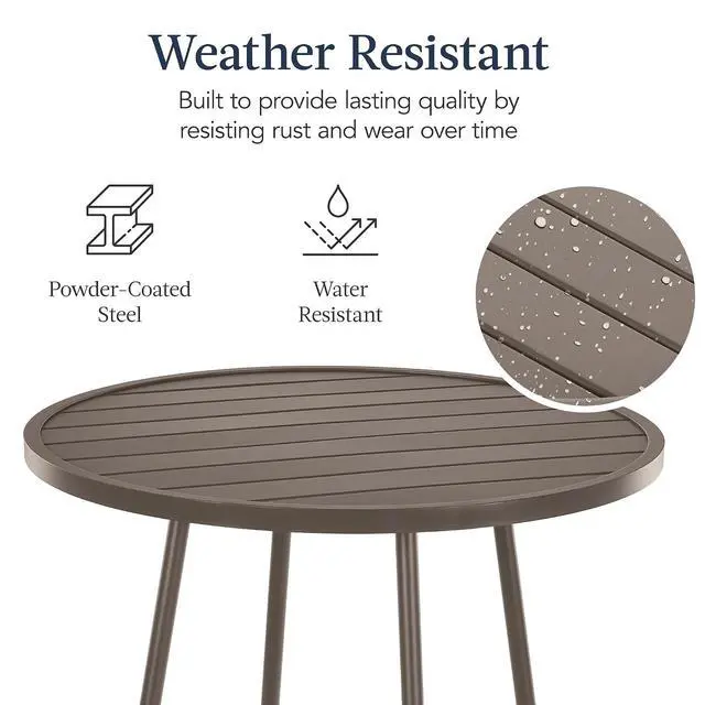 Alt view image 7 of 7 - 3-Piece Patio Dining Set, Bar Height, Outdoor Bistro Set, Outdoor Round Bar Table w/ 2 Bar Stools, Steel - Taupe