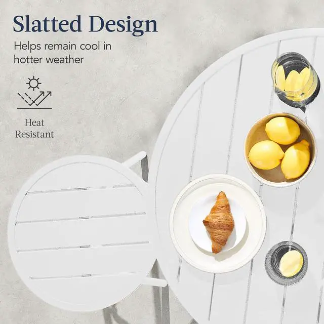 Alt view image 6 of 7 - 3-Piece Patio Dining Set, Bar Height, Outdoor Bistro Set, Outdoor Round Bar Table w/ 2 Bar Stools, Steel - White