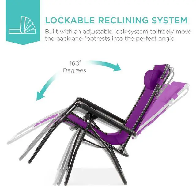 Alt view image 4 of 7 - Folding Zero Gravity Outdoor Recliner Patio Lounge Chair w/Adjustable Canopy Shade, Headrest, Side Accessory Tray, Textilene Mesh - Amethyst Purple
