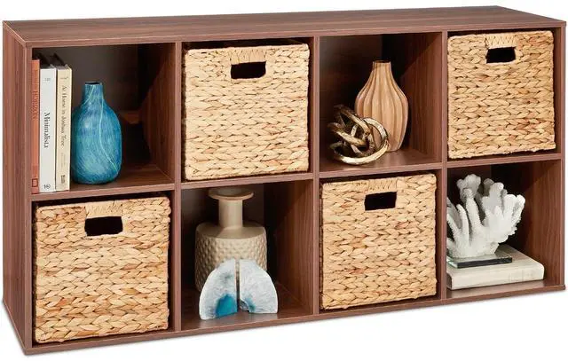 Main image of Best Choice Products 8-Cube Storage Organizer, 13.5in Shelf Opening, Bookcase, Display Shelf, Customizable w/ 2 Removable Back Panels Walnut