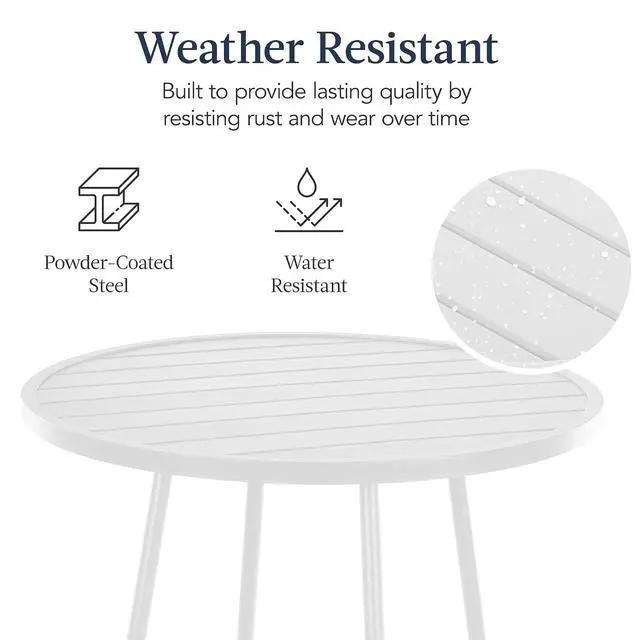 Alt view image 7 of 7 - 3-Piece Patio Dining Set, Bar Height, Outdoor Bistro Set, Outdoor Round Bar Table w/ 2 Bar Stools, Steel - White