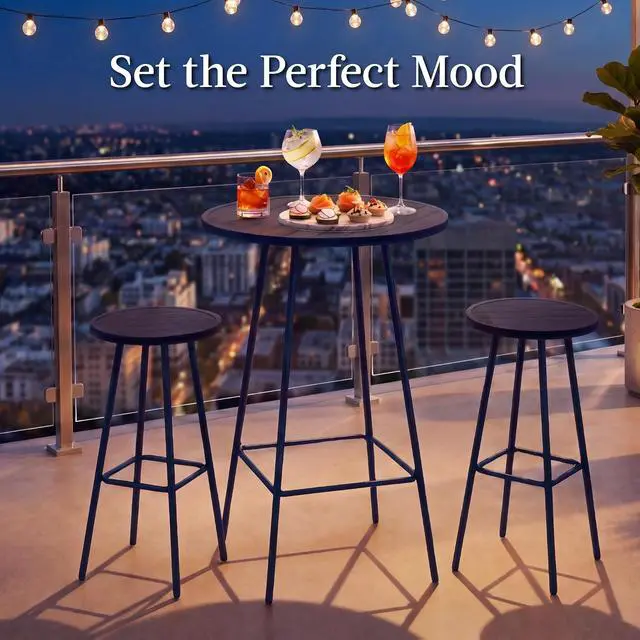 Alt view image 4 of 7 - 3-Piece Patio Dining Set, Bar Height, Outdoor Bistro Set, Outdoor Round Bar Table w/ 2 Bar Stools, Steel - Navy