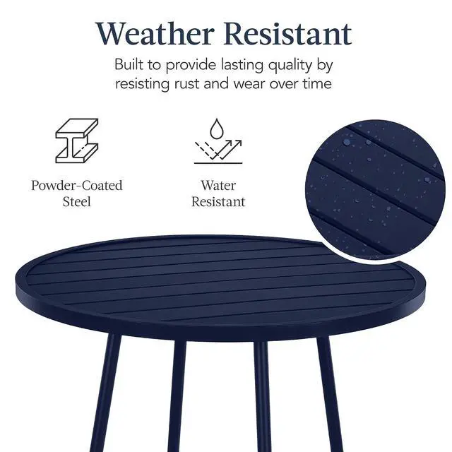 Alt view image 7 of 7 - 3-Piece Patio Dining Set, Bar Height, Outdoor Bistro Set, Outdoor Round Bar Table w/ 2 Bar Stools, Steel - Navy