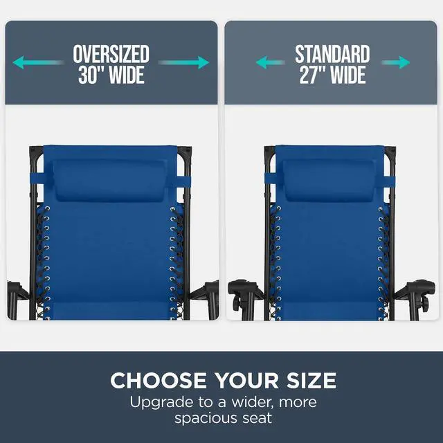 Alt view image 4 of 7 - 30 Wide Folding Zero Gravity Outdoor Recliner Patio Lounge Chair w/Adjustable Canopy Shade, Headrest, Side Accessory Tray - Marine