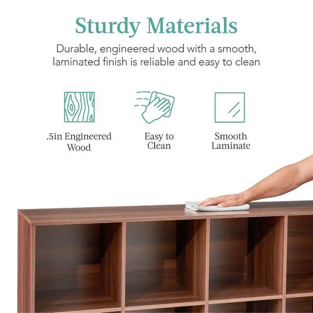 Alt view image 6 of 7 - Best Choice Products 8-Cube Storage Organizer, 13.5in Shelf Opening, Bookcase, Display Shelf, Customizable w/ 2 Removable Back Panels Walnut