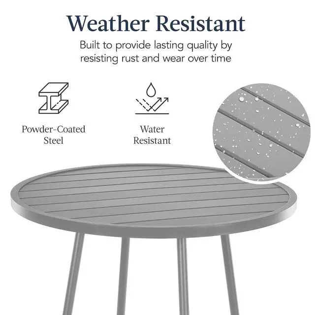 Alt view image 7 of 7 - 3-Piece Patio Dining Set, Bar Height, Outdoor Bistro Set, Outdoor Round Bar Table w/ 2 Bar Stools, Steel - Gray