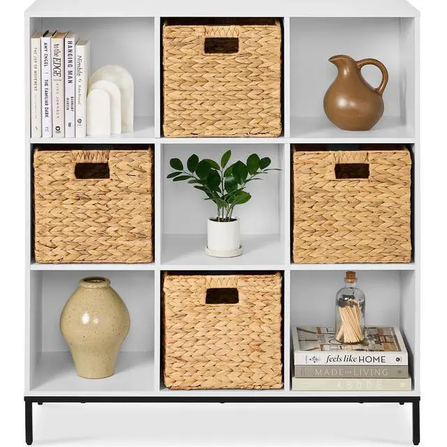 Main image of Best Choice Products 9-Cube Bookshelf, 3-Tier Wood Storage Bookcase W/Legs, 11in Shelf Opening, Cube Organizer, Living Room, Office, Nursery - White