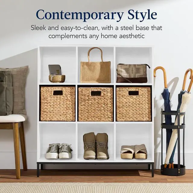 Alt view image 3 of 7 - Best Choice Products 9-Cube Bookshelf, 3-Tier Wood Storage Bookcase W/Legs, 11in Shelf Opening, Cube Organizer, Living Room, Office, Nursery - White