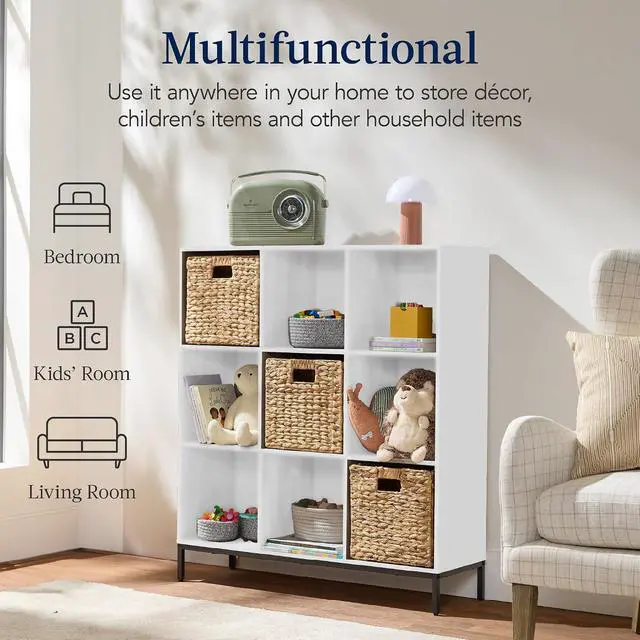 Alt view image 4 of 7 - Best Choice Products 9-Cube Bookshelf, 3-Tier Wood Storage Bookcase W/Legs, 11in Shelf Opening, Cube Organizer, Living Room, Office, Nursery - White