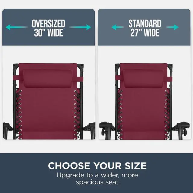 Alt view image 4 of 7 - 30 Wide Folding Zero Gravity Outdoor Recliner Patio Lounge Chair w/Adjustable Canopy Shade, Headrest, Side Accessory Tray - Burgundy