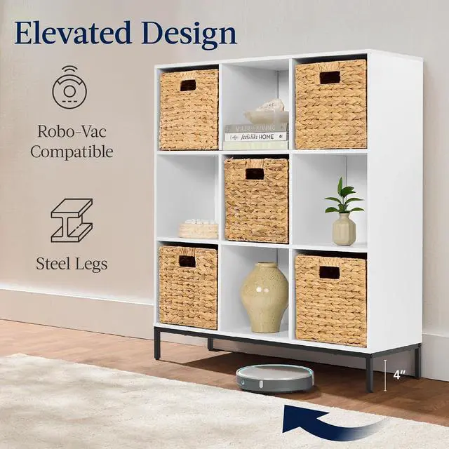 Alt view image 6 of 7 - Best Choice Products 9-Cube Bookshelf, 3-Tier Wood Storage Bookcase W/Legs, 11in Shelf Opening, Cube Organizer, Living Room, Office, Nursery - White