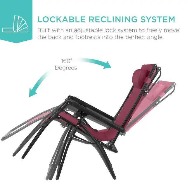 Alt view image 6 of 7 - 30 Wide Folding Zero Gravity Outdoor Recliner Patio Lounge Chair w/Adjustable Canopy Shade, Headrest, Side Accessory Tray - Burgundy