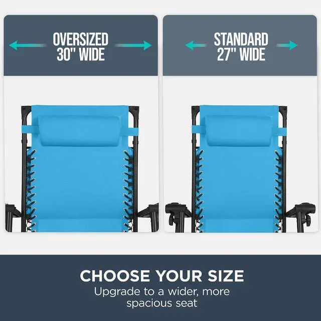 Alt view image 4 of 7 - 30 Wide Folding Zero Gravity Outdoor Recliner Patio Lounge Chair w/Adjustable Canopy Shade, Headrest, Side Accessory Tray - Light Blue