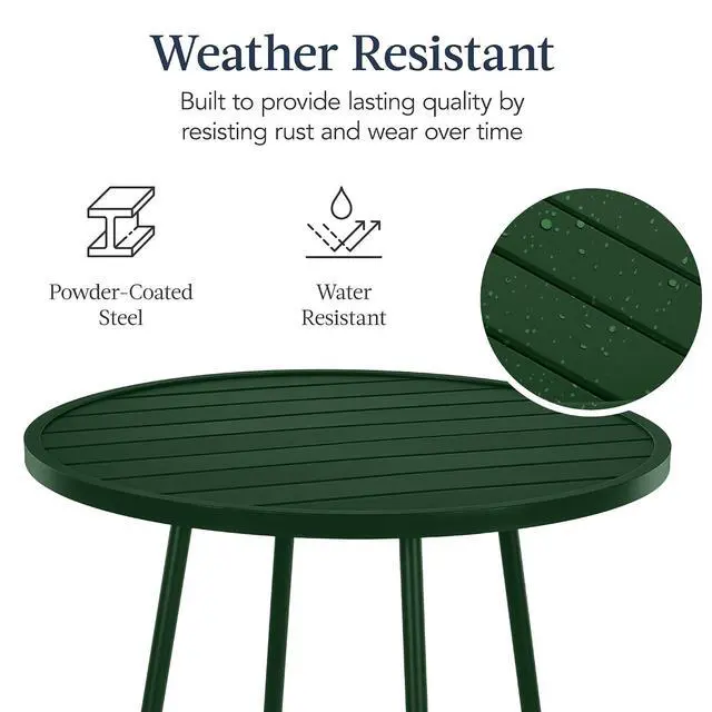 Alt view image 7 of 7 - 3-Piece Patio Dining Set, Bar Height, Outdoor Bistro Set, Outdoor Round Bar Table w/ 2 Bar Stools, Steel - Dark Green