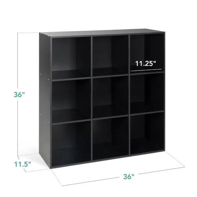 Alt view image 3 of 7 - Best Choice Products 9-Cube Storage Organizer, 11in Shelf Opening, Bookcase, Display Shelf, Customizable w/ 3 Removable Back Panels - Black