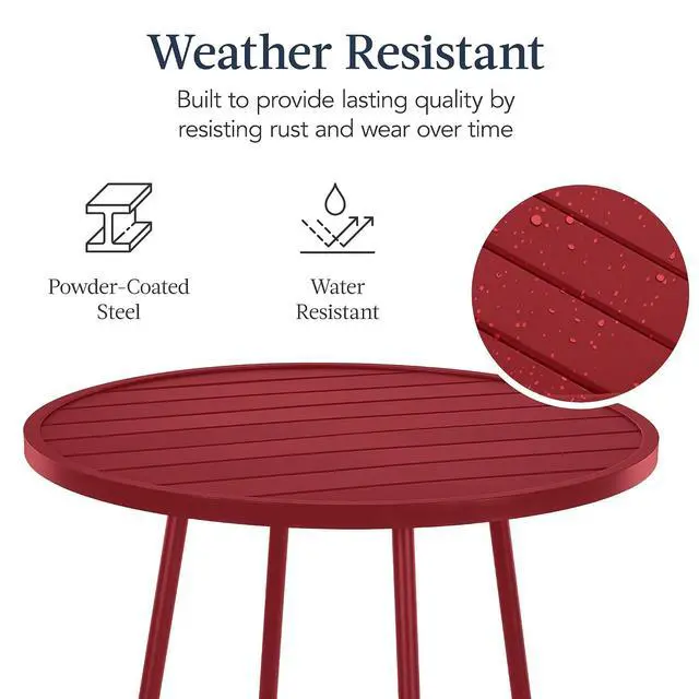 Alt view image 7 of 7 - 3-Piece Patio Dining Set, Bar Height, Outdoor Bistro Set, Outdoor Round Bar Table w/ 2 Bar Stools, Steel - Red