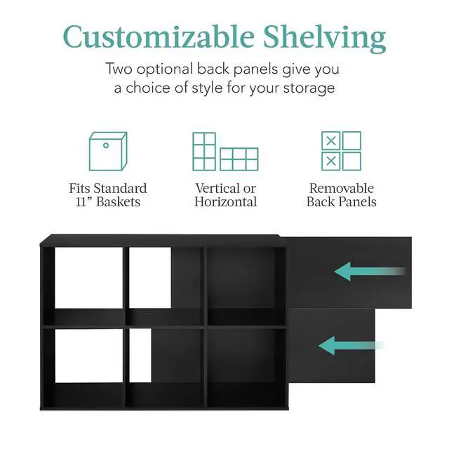 Alt view image 3 of 7 - Best Choice Products 6-Cube Storage Organizer, 11in Shelf Opening, Bookcase, Display Shelf, Customizable w/ 3 Removable Back Panels Black
