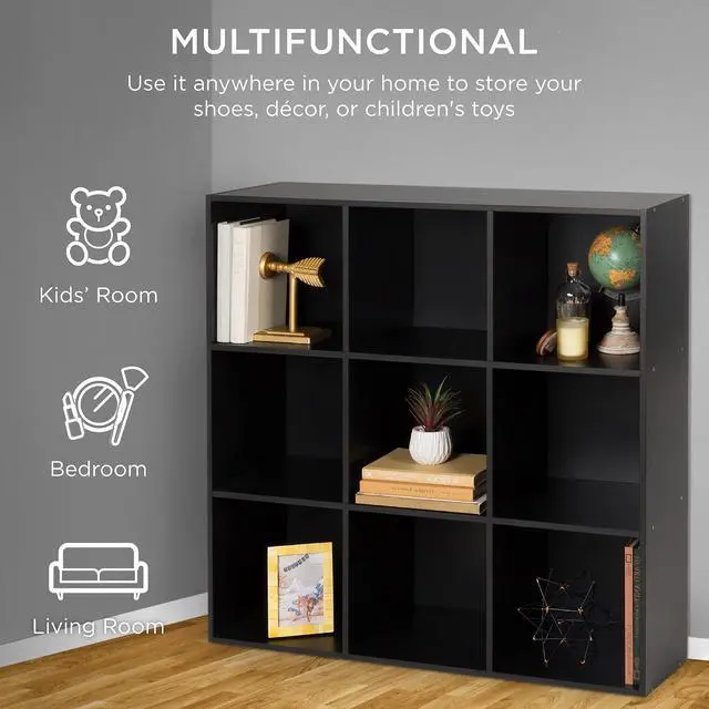 Alt view image 5 of 7 - Best Choice Products 9-Cube Storage Organizer, 11in Shelf Opening, Bookcase, Display Shelf, Customizable w/ 3 Removable Back Panels - Black