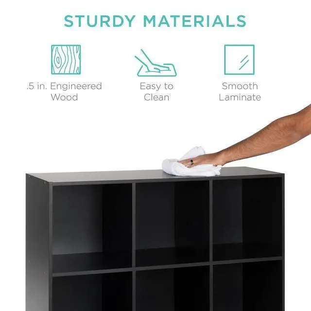 Alt view image 7 of 7 - Best Choice Products 9-Cube Storage Organizer, 11in Shelf Opening, Bookcase, Display Shelf, Customizable w/ 3 Removable Back Panels - Black