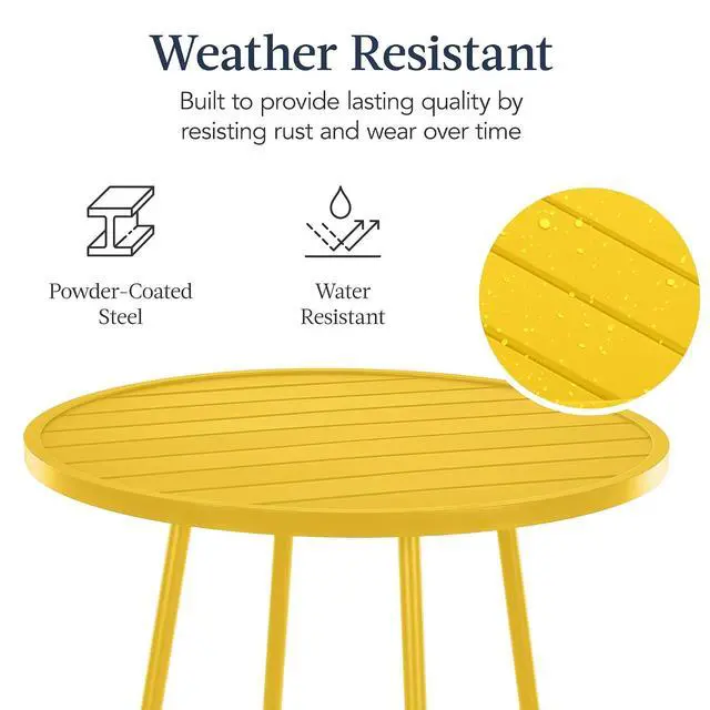 Alt view image 7 of 7 - 3-Piece Patio Dining Set, Bar Height, Outdoor Bistro Set, Outdoor Round Bar Table w/ 2 Bar Stools, Steel - Yellow