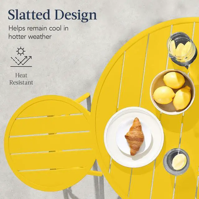Alt view image 6 of 7 - 3-Piece Patio Dining Set, Bar Height, Outdoor Bistro Set, Outdoor Round Bar Table w/ 2 Bar Stools, Steel - Yellow