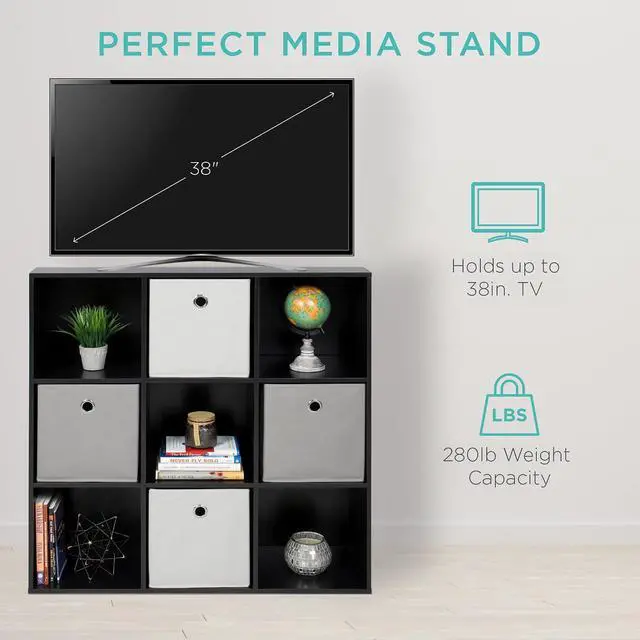 Alt view image 5 of 7 - Best Choice Products 9-Cube Storage Organizer, 13.5in Shelf Opening, Bookcase, Display Shelf, Customizable w/ 3 Removable Back Panels Black