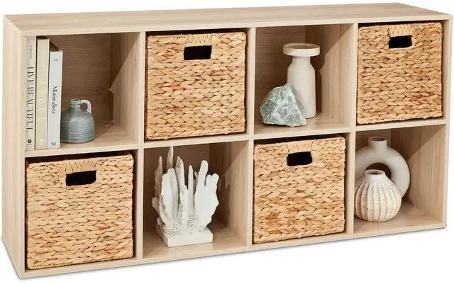 Main image of Best Choice Products 8-Cube Storage Organizer, 11in Shelf Opening, Bookcase, Display Shelf, Customizable w/ 3 Removable Back Panels Light Oak