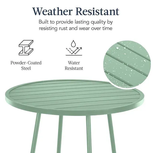 Alt view image 7 of 7 - 3-Piece Patio Dining Set, Bar Height, Outdoor Bistro Set, Outdoor Round Bar Table w/ 2 Bar Stools, Steel - Sage