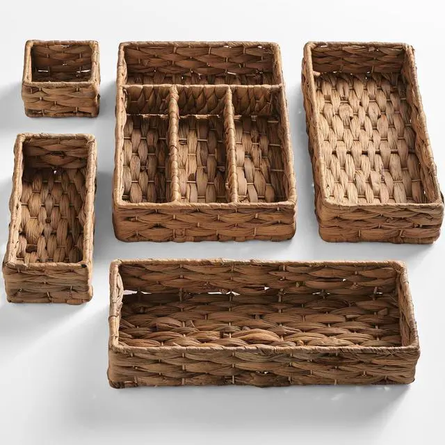 Main image of 5-Piece Flatware Organizer Set, Woven Modular Silverware & Utensil Drawer Organizer Trays, Drawer Divider, Storage Containers for Kitchen, Bathroom, & Office Utensils - Chestnut