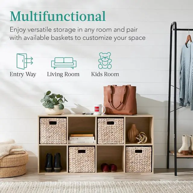 Alt view image 5 of 7 - Best Choice Products 8-Cube Storage Organizer, 11in Shelf Opening, Bookcase, Display Shelf, Customizable w/ 3 Removable Back Panels Light Oak