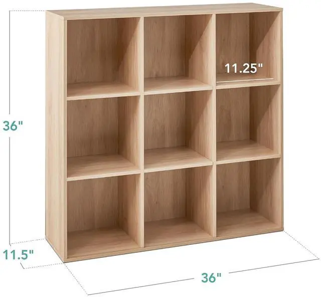 Alt view image 2 of 7 - Best Choice Products 9-Cube Storage Organizer, 11in Shelf Opening, Bookcase, Display Shelf, Customizable w/ 3 Removable Back Panels - Light Oak