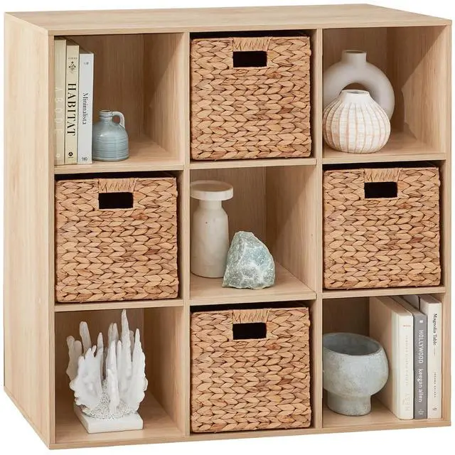 Main image of Best Choice Products 9-Cube Storage Organizer, 11in Shelf Opening, Bookcase, Display Shelf, Customizable w/ 3 Removable Back Panels - Light Oak