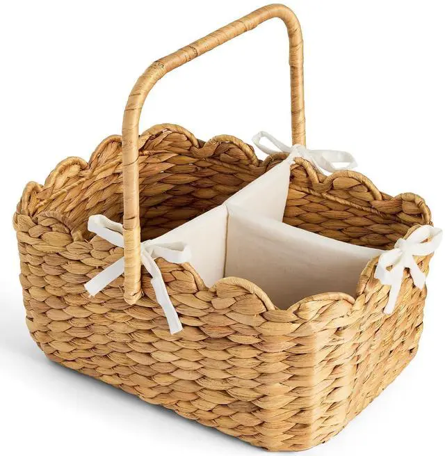 Main image of Baby Diaper Caddy Organizer, Large Portable Handmade Nursery Basket w/Removable Divider & Handles, Handwoven Changing Table Storage Bin for Nursery Organization - Natural