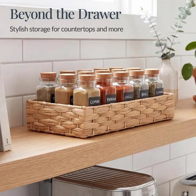 Alt view image 4 of 7 - 5-Piece Flatware Organizer Set, Woven Modular Silverware & Utensil Drawer Organizer Trays, Drawer Divider, Storage Containers for Kitchen, Bathroom, & Office Utensils - Natural