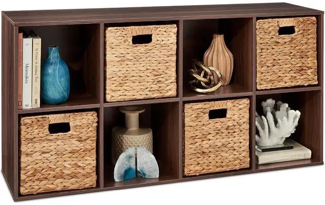 Main image of Best Choice Products 8-Cube Storage Organizer, 11in Shelf Opening, Bookcase, Display Shelf, Customizable w/ 3 Removable Back Panels Walnut