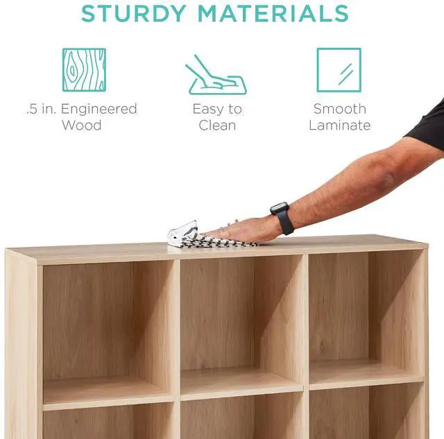 Alt view image 6 of 7 - Best Choice Products 9-Cube Storage Organizer, 11in Shelf Opening, Bookcase, Display Shelf, Customizable w/ 3 Removable Back Panels - Light Oak