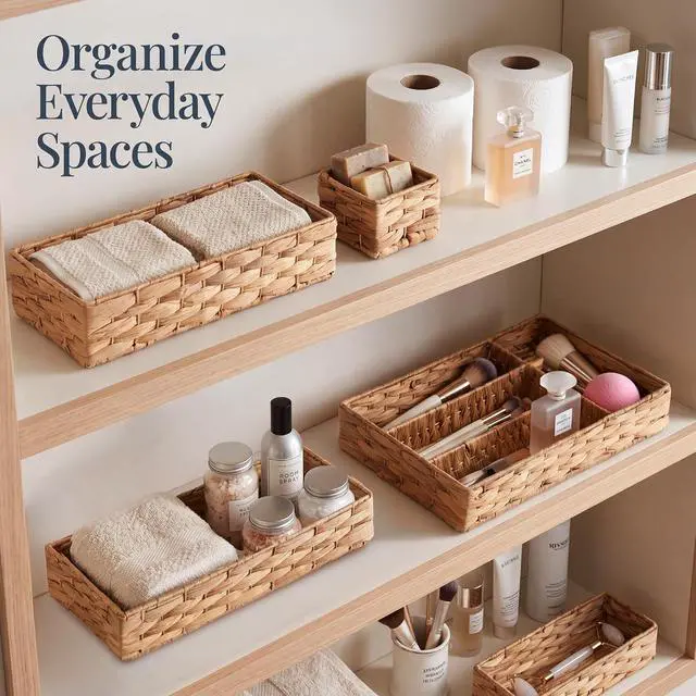 Alt view image 5 of 7 - 5-Piece Flatware Organizer Set, Woven Modular Silverware & Utensil Drawer Organizer Trays, Drawer Divider, Storage Containers for Kitchen, Bathroom, & Office Utensils - Natural