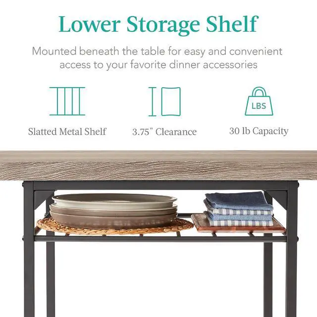 Alt view image 4 of 7 - 3-Piece Modern Dining Set, Space Saving Dinette for Kitchen, Dining Room, Small Space w/Steel Frame, Built-in Storage Rack - Gray/Black