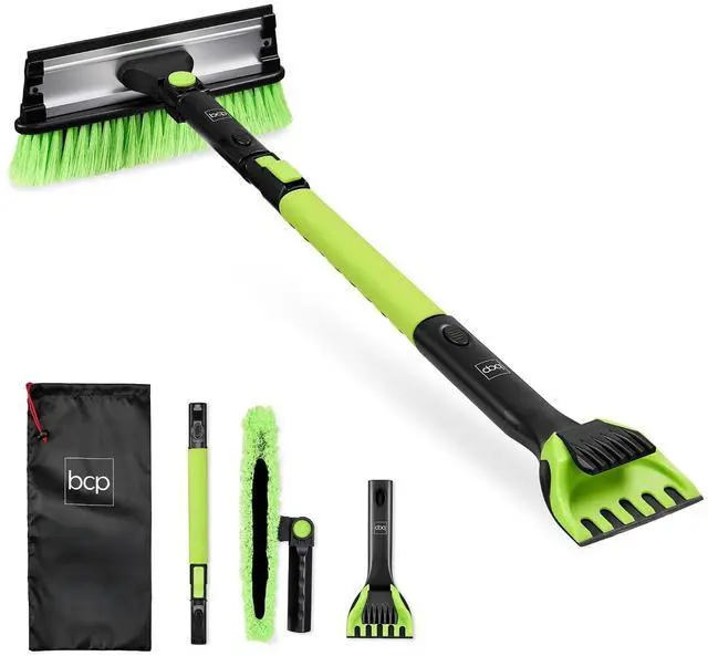 Main image of Snow Brush with Squeegee & Ice Scraper, Up to 39" Extendable Foam Grip, 270° Pivoting Snow Brush for Car Truck SUV, Storage Bag Included - Lime