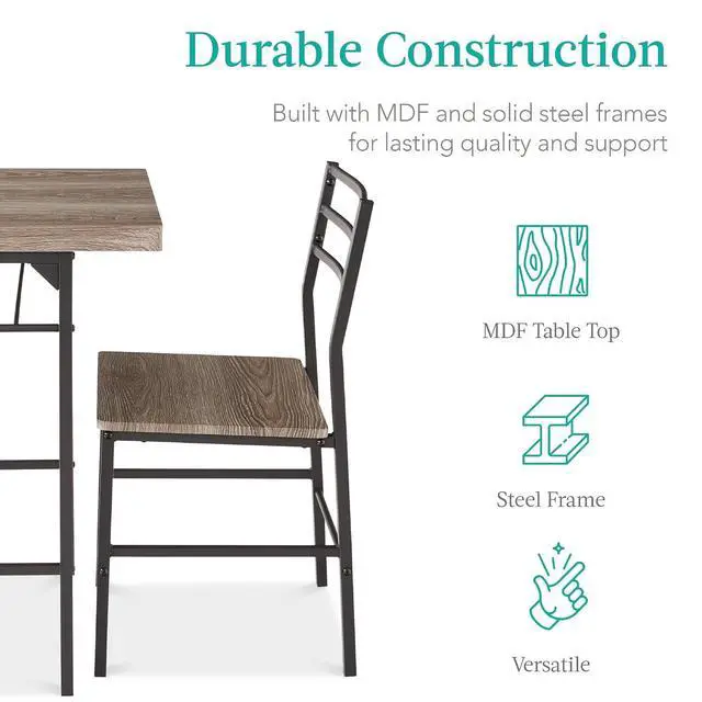 Alt view image 6 of 7 - 3-Piece Modern Dining Set, Space Saving Dinette for Kitchen, Dining Room, Small Space w/Steel Frame, Built-in Storage Rack - Gray/Black