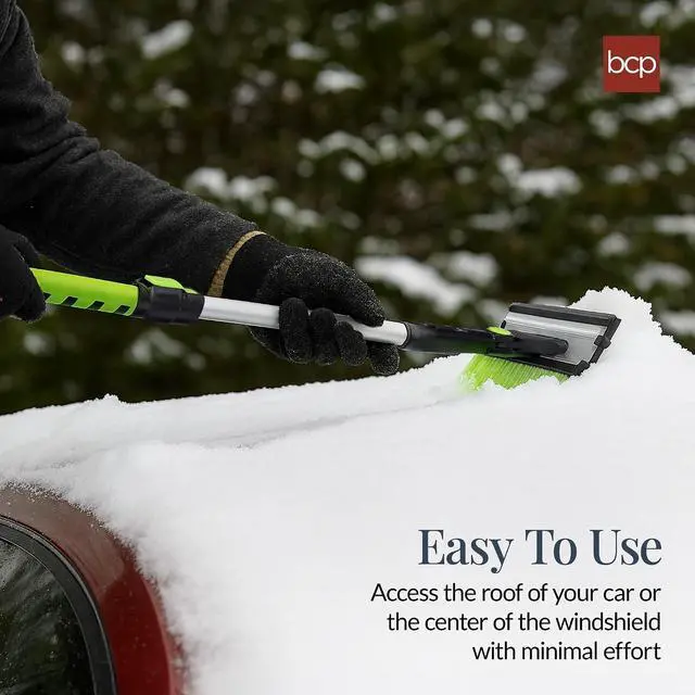 Alt view image 3 of 7 - Snow Brush with Squeegee & Ice Scraper, Up to 39" Extendable Foam Grip, 270° Pivoting Snow Brush for Car Truck SUV, Storage Bag Included - Lime