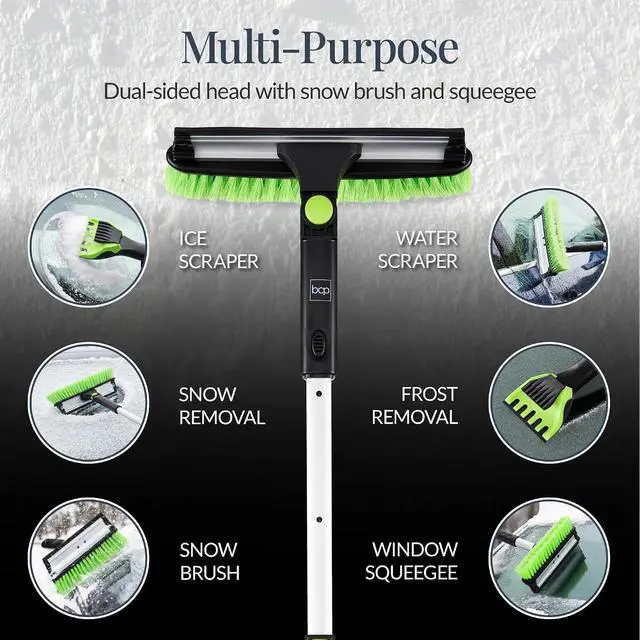 Alt view image 4 of 7 - Snow Brush with Squeegee & Ice Scraper, Up to 39" Extendable Foam Grip, 270° Pivoting Snow Brush for Car Truck SUV, Storage Bag Included - Lime