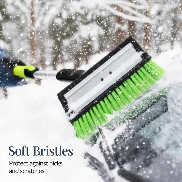 Alt view image 6 of 7 - Snow Brush with Squeegee & Ice Scraper, Up to 39" Extendable Foam Grip, 270° Pivoting Snow Brush for Car Truck SUV, Storage Bag Included - Lime