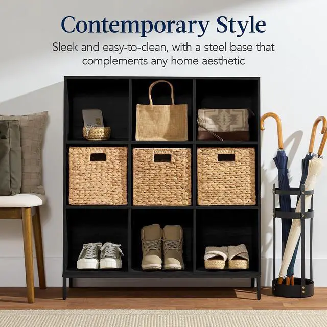 Alt view image 3 of 7 - Best Choice Products 9-Cube Bookshelf, 3-Tier Wood Storage Bookcase W/Legs, 11in Shelf Opening, Cube Organizer, Living Room, Office, Nursery Black