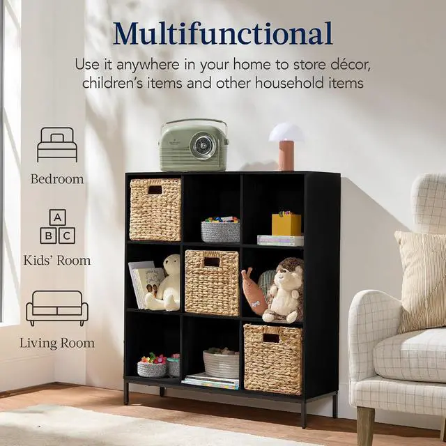 Alt view image 4 of 7 - Best Choice Products 9-Cube Bookshelf, 3-Tier Wood Storage Bookcase W/Legs, 11in Shelf Opening, Cube Organizer, Living Room, Office, Nursery Black