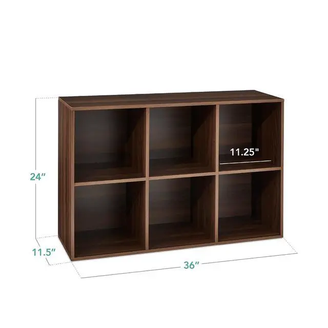 Alt view image 2 of 7 - Best Choice Products 6-Cube Storage Organizer, 11in Shelf Opening, Bookcase, Display Shelf, Customizable w/ 3 Removable Back Panels Walnut